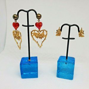 Lot Of 2 Pairs Of Gold Tone Pierced Earrings